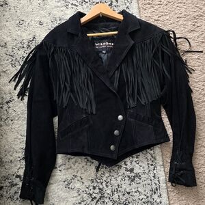 Vintage Wilsons Leather Suede Fringe Western Jacket Biker Gothic Rodeo Womens M
